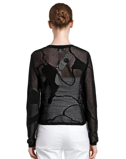 4894415320336 JOAN&DAVID 黑色修身镂空开襟长袖针织衫 商品图1