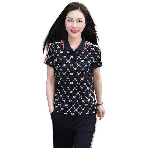 SP183-3092短袖运动套装女2025夏季新款时尚洋气花色显瘦长裤跑步休闲两件套 商品图4