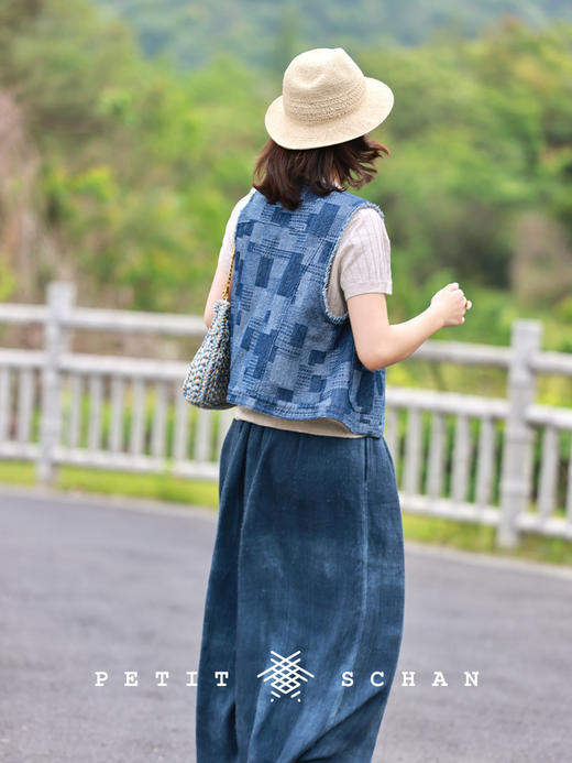 PETIT SCHAN小闪 CLO#455 rice fragrant 稻香 棉感拼接牛仔文艺马甲 商品图9