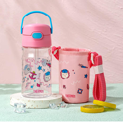 膳魔师/THERMOS航海探险tritan巧虎宝宝儿童吸管杯儿童水杯夏季杯赠贴纸420ml提手背带杯套-SMS-BBSD-400-RB 商品图2