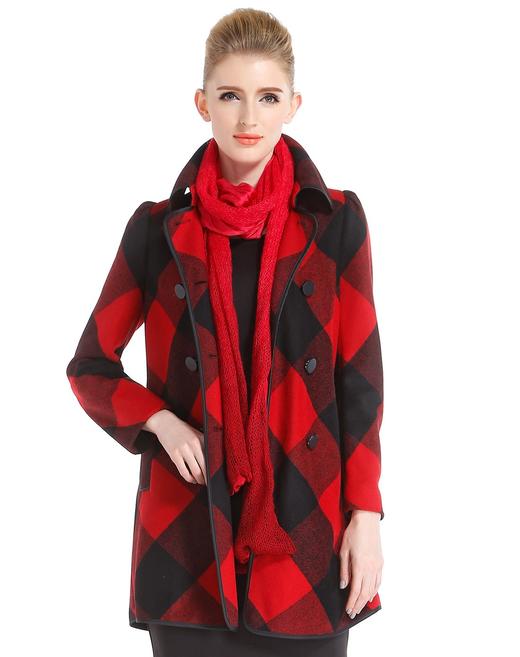 D14692283538 丹尼爱特Daniel Hechter 格子显瘦双排扣长袖大衣 商品图0