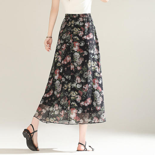 MYX-KDFY-S1917-L印花雪纺百褶A字裙垂坠感修身显瘦中长裙2025夏季新款休闲半身裙 商品图2