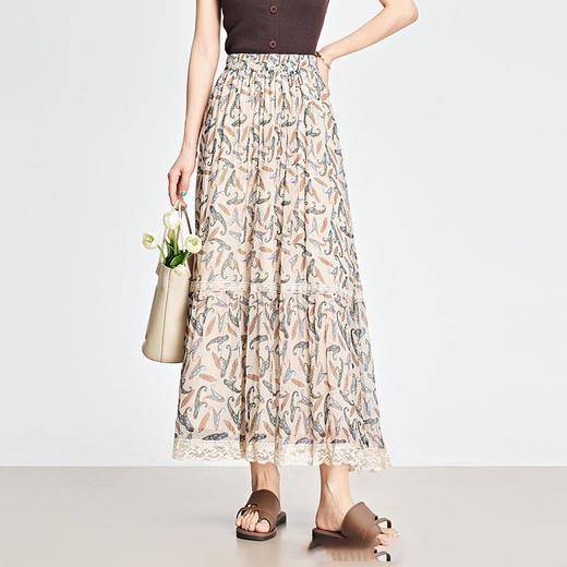 MYX-KDFY-S1930-L蕾丝边百褶修身蛋糕裙松紧腰休闲长款碎花裙2025年夏款高腰半身裙 商品图1