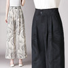 2025夏季新款胖MM大码女时尚韩版冰丝水墨画直筒款休闲高腰阔腿裤 商品缩略图3