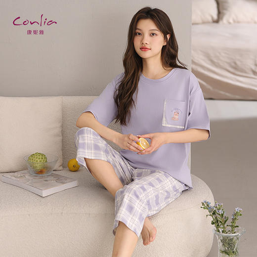 康妮雅女式短袖中裤套头套装 商品图3