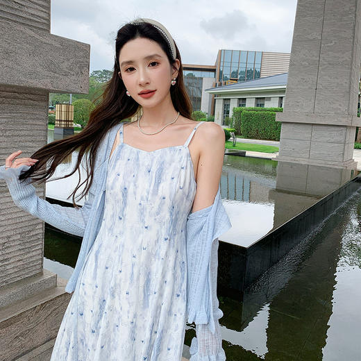 奢姿大码女装2025夏季减龄蝴蝶结针织碎花两件套胖妹妹时尚套装9952935028 商品图2