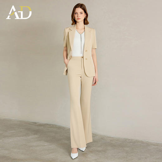 AD女士西装外套2025新款浅卡其色垂感西服套装高腰显瘦喇叭西裤夏 商品图4