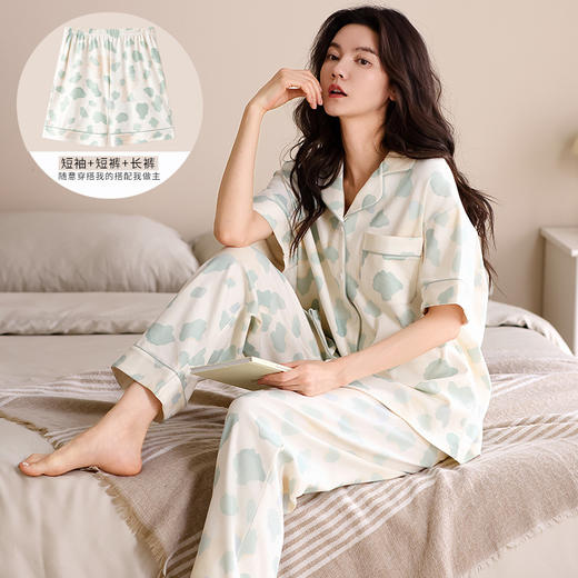 【全棉睡衣三件套】夏季纯棉薄款短袖长裤可外穿三件套家居服套装 商品图4