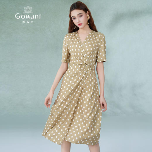 乔万尼真丝连衣裙新款女19mm重磅桑蚕丝V领波点裙ET2E246 商品图2