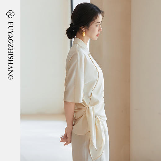 FUYAO扶摇 醋酸提花衬衫女流光竹影国风小衫复古斜襟立领改良上衣 商品图4