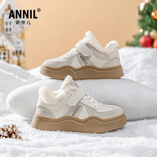 ANNIL/安奈儿加绒板鞋低帮冬鞋水晶绒加厚款雪地靴女大童冬季新款HM4404116 商品图0