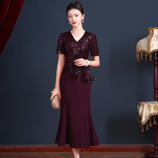 2025礼服鱼尾长款粉色，婚庆婚宴妈妈喜婆婆连衣裙TQ2501 商品图3