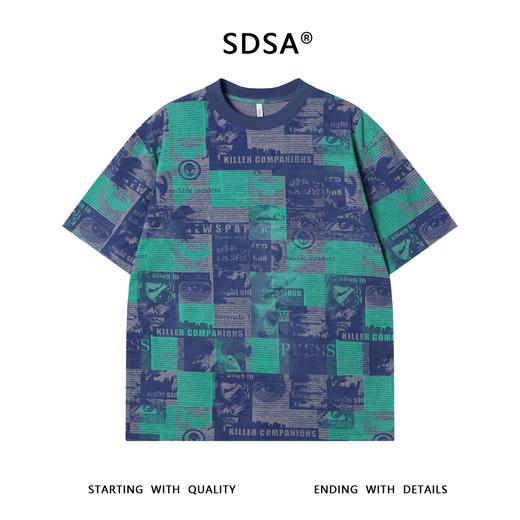 T3384夏季高级感新款美式潮牌撞色满印字母圆领短袖T恤百搭潮流上衣 商品图1