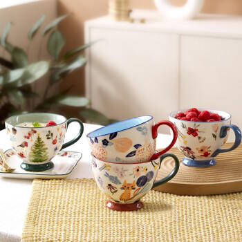 网易严选田园手绘早餐杯水杯 微波炉陶瓷马克杯 星愿之树-400ml礼物家居馆 商品图1