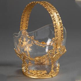 独角鹿西洋古董 19世纪末法国出品路易十六风格缎带火炬主题铜鎏金精雕装饰蚀刻水晶花果篮