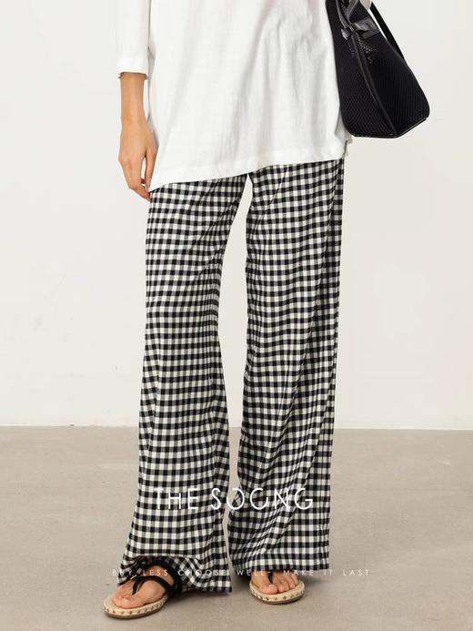 THESOONG"格子裤"经典黑白格撞色橡筋中腰休闲裤HBKZ6623 商品图8