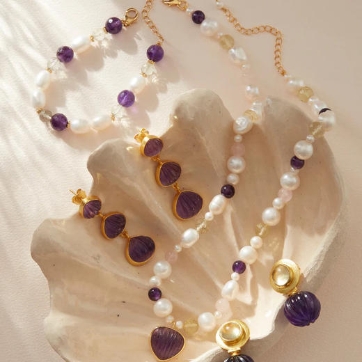 订购10周到｜Carousel Jewels-Rosario-贝壳形 紫水晶 耳环［英国设计师］ 商品图3