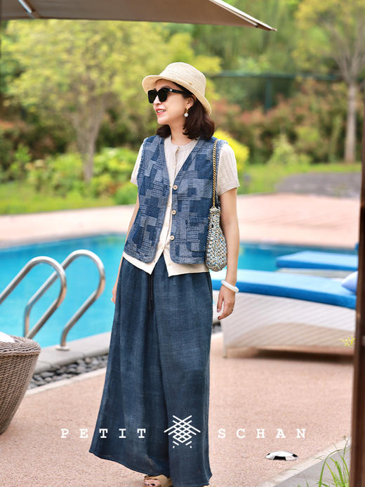 PETIT SCHAN小闪 CLO#455 rice fragrant 稻香 棉感拼接牛仔文艺马甲 商品图8