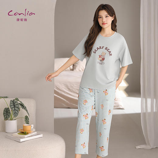 康妮雅女式短袖长裤套头套装 商品图3