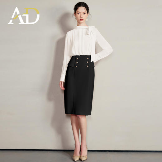 AD蝴蝶结飘带衬衣长袖连衣裙女职业通勤气质面试正装商务经理工作 商品图2