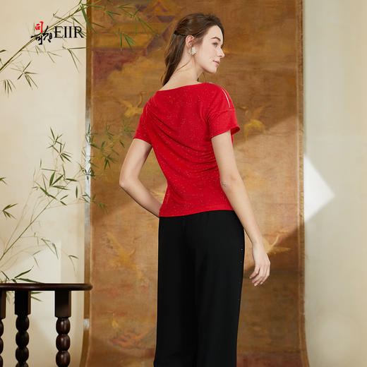 司歌荡领弹力针织上衣收腰女短袖F911045y 商品图3