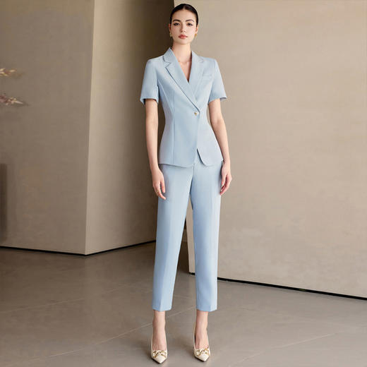 IWY/夏季短袖薄款西装套装女高级感蓝色职业装酒店前台接待工装23CP318 商品图3