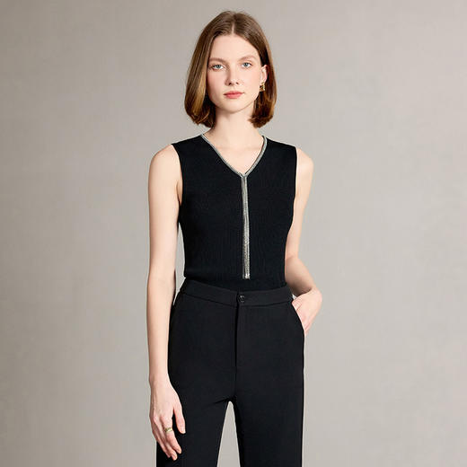 AD高端醋酸背心女夏季2025新款黑色无袖针织打底简约百搭流苏上衣 商品图4