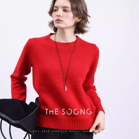 THESOONG"樱桃红毛衣"单边平纹435克3针肤感轻盈圆领上衣HBMY5286