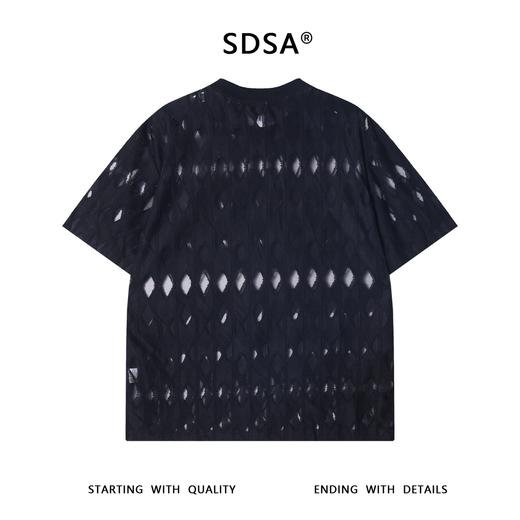 T3386夏季高级感新款美式潮牌网纱镂空圆领短袖T恤嘻哈百搭宽松上衣 商品图5