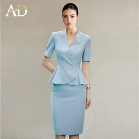 AD气质女神范西装套装夏装2025新款蓝色短袖西装公务员上班族套裙