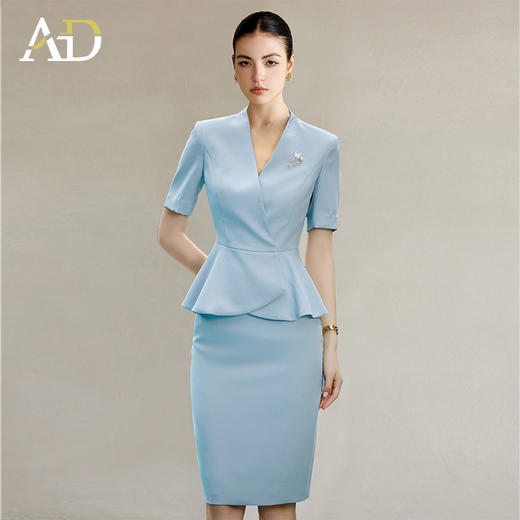 AD气质女神范西装套装夏装2025新款蓝色短袖西装公务员上班族套裙 商品图0
