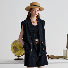 谜底西装马夹女2025夏季新品复古风通勤宽松H型中长马甲252MM0674