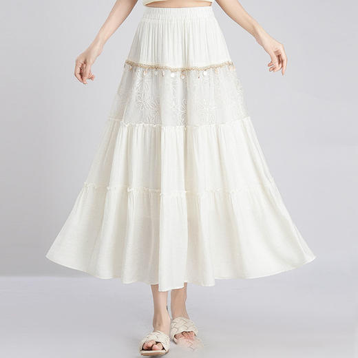 MYX-PH-19112-L垂坠感百褶拼接洋气蛋糕裙松紧腰休闲长裙夏季新款长款时尚半身裙 商品图1