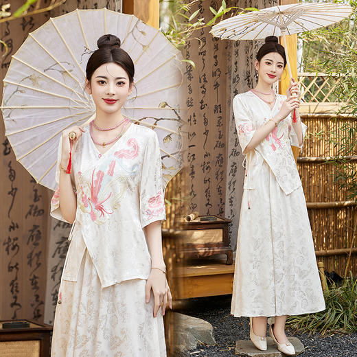 新中式刺绣套装女2025夏季新款时尚显瘦改良汉服旗袍半身裙两件套HR-YBER110 商品图1