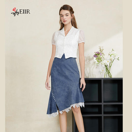 司歌牛仔半裙拼蕾丝伞裙C911204X 商品图1