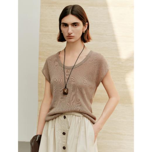 N°28 夏季2025新款法式设计感短袖针织衫女垂感圆领套头T恤上衣895251M501 商品图1