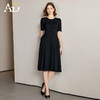 AD法式黑色连衣裙女高级感抗皱麻料圆领大摆裙中长款职场通勤女装 商品缩略图2