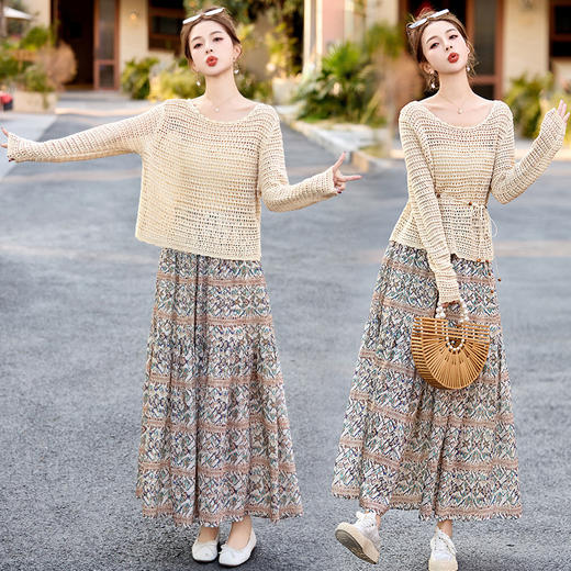 2025新款时尚舒适碎花半身裙两件套（送腰带）HR-GJC2526 商品图0