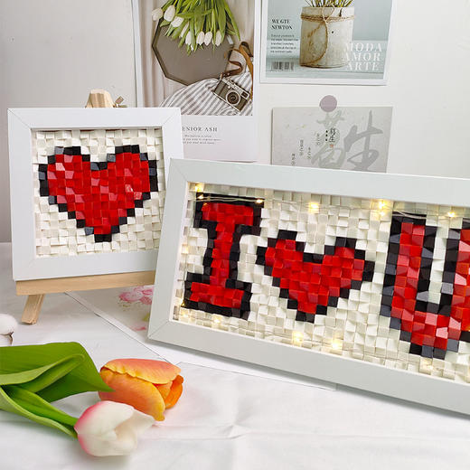情人节好礼！【爱心积木，送你一份浪漫手工礼~】律动之爱心像素 创意DIY积木 立体拼图相框 桌面摆件 情人节表白礼物-QQ 商品图0