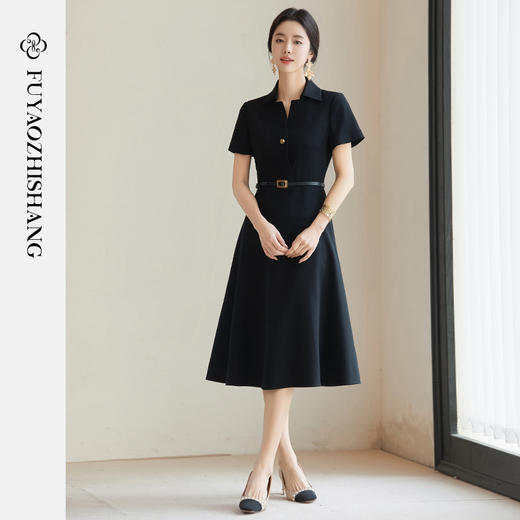 FUYAO扶摇 短袖连衣裙2025夏季新款高级感赫本风小黑裙显瘦西装裙 商品图4