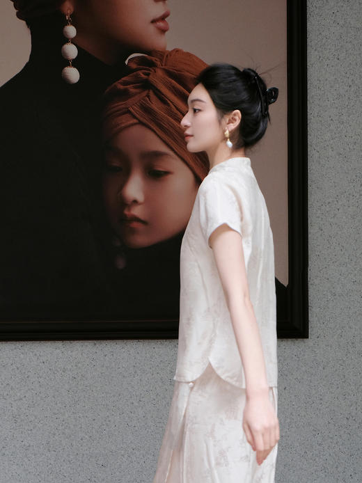 盛唐牡丹 |桃花源香槟色真丝提花上衣 商品图2