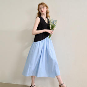 【设计感拼接撞色】无袖背心裙女夏季宽松V领连衣裙V1150743