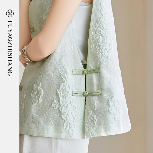 FUYAO扶摇 浮光掠金 新中式提花对襟马甲女国风复古盘扣百搭上衣 商品图2