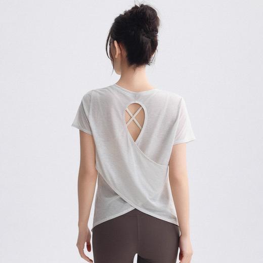 跃牌【安琪拉系列】夏季竹节纱透气瑜伽T裇镂空美背运动上衣女TX41025 商品图3