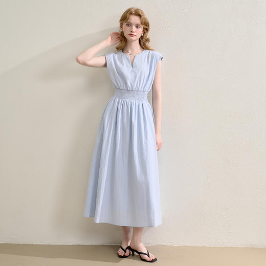 气质温柔通勤风松紧收腰无袖背心裙女夏季V领连衣裙V1250764 商品图1