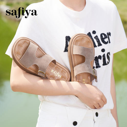 Safiya/索菲娅2025踩屎感复古勃肯外穿休闲百搭防滑平底拖鞋SFD2110166/SFD2110M66 商品图0