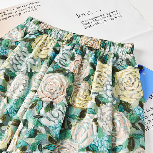 MYX-KDFY-S1951-L高腰印花半身裙2025夏季新款中长款显瘦洋气A字裙松紧腰时尚伞裙 商品图3