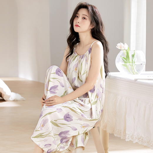 自然醒未央（带胸垫）吊带睡裙女夏季云朵棉薄款甜美日系少女学生无袖夏天家居服QH 商品图3