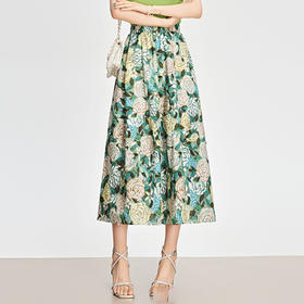 MYX-KDFY-S1951-L高腰印花半身裙2025夏季新款中长款显瘦洋气A字裙松紧腰时尚伞裙