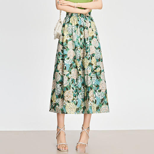 MYX-KDFY-S1951-L高腰印花半身裙2025夏季新款中长款显瘦洋气A字裙松紧腰时尚伞裙 商品图0